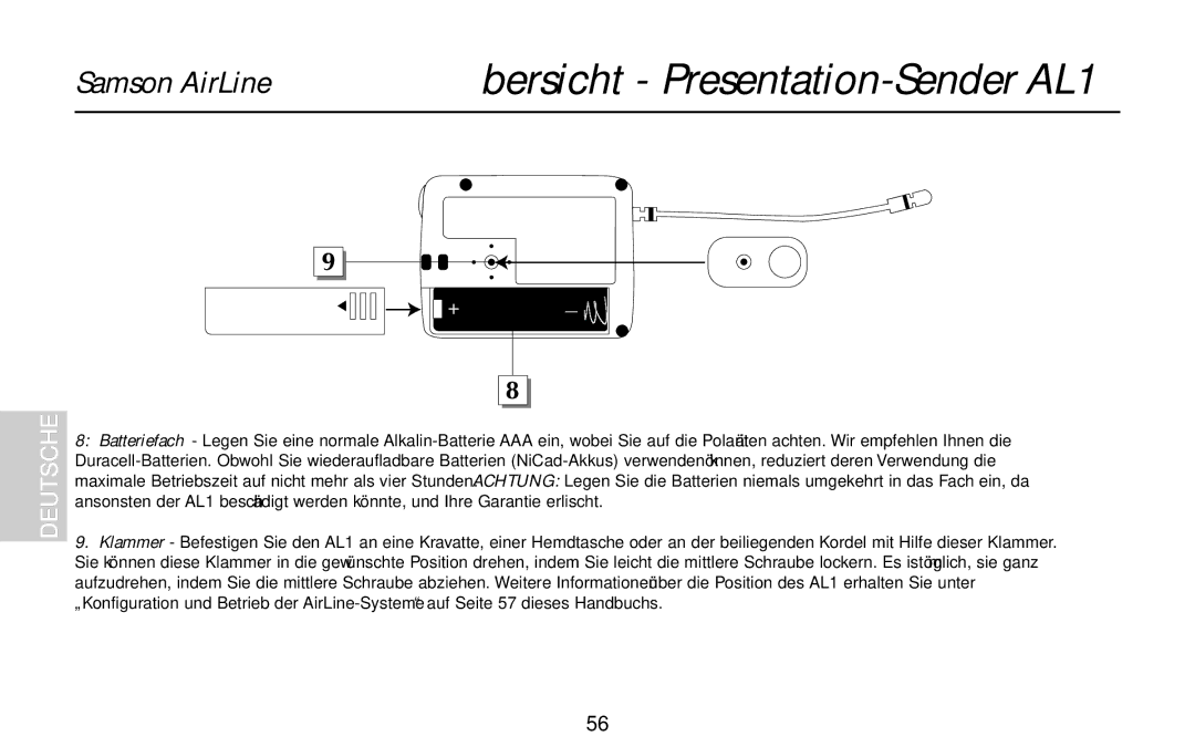 Samson UR1, UM1, AR1, AX1 owner manual Übersicht Presentation-Sender AL1 