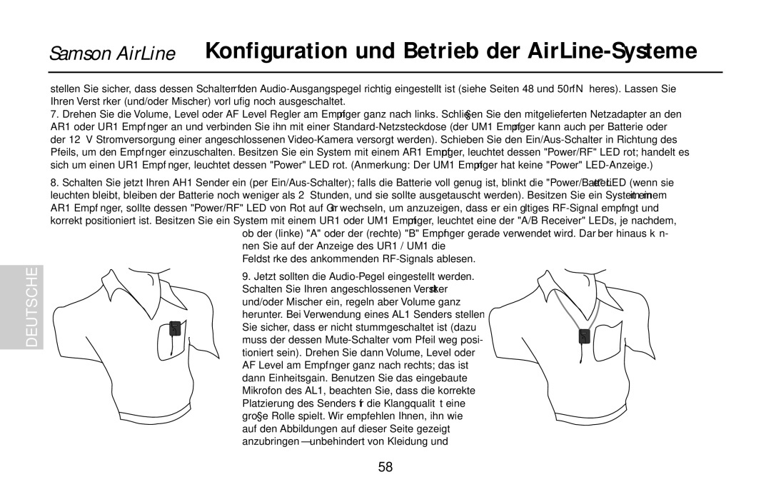 Samson UR1, UM1, AR1, AL1, AX1 owner manual Samson AirLine Konfiguration und Betrieb der AirLine-Systeme 