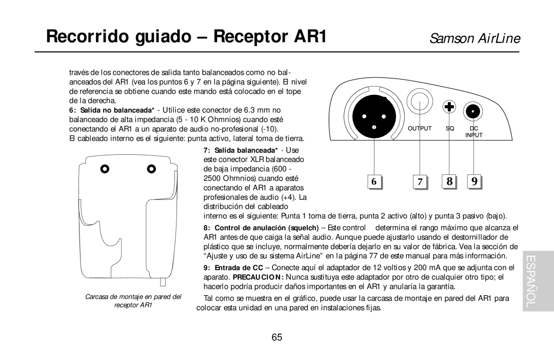 Samson UR1, UM1, AL1, AX1 owner manual Recorrido guiado Receptor AR1 