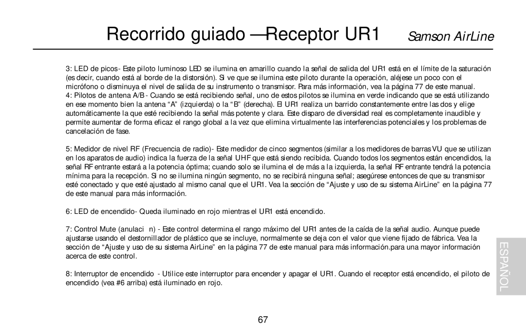 Samson AX1, UM1, AR1, AL1 owner manual Recorrido guiado Receptor UR1 