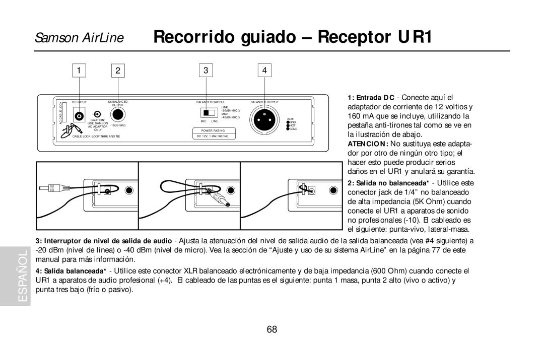 Samson UR1, UM1, AR1, AL1, AX1 owner manual AC Cable Lock DC Input 