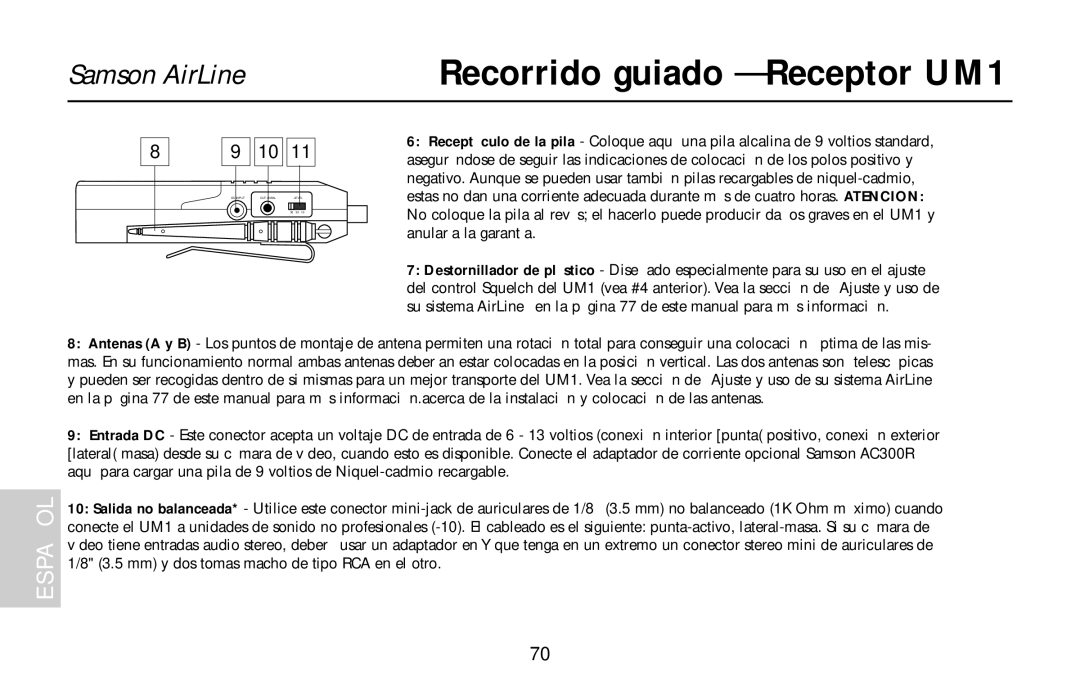 Samson AR1, UR1, AL1, AX1 owner manual Recorrido guiado Receptor UM1 