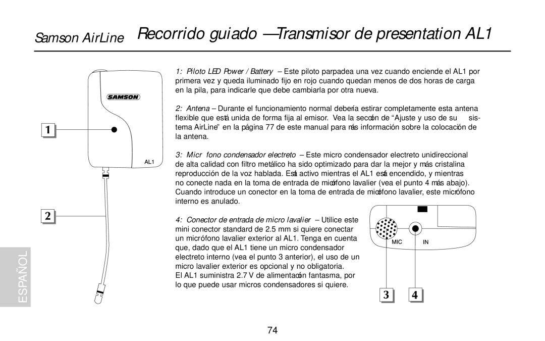 Samson UM1, UR1, AR1, AL1, AX1 owner manual Españ OL 