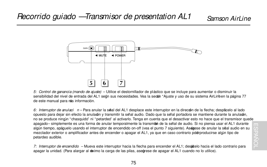 Samson AR1, UR1, UM1, AX1 owner manual Recorrido guiado Transmisor de presentation AL1 