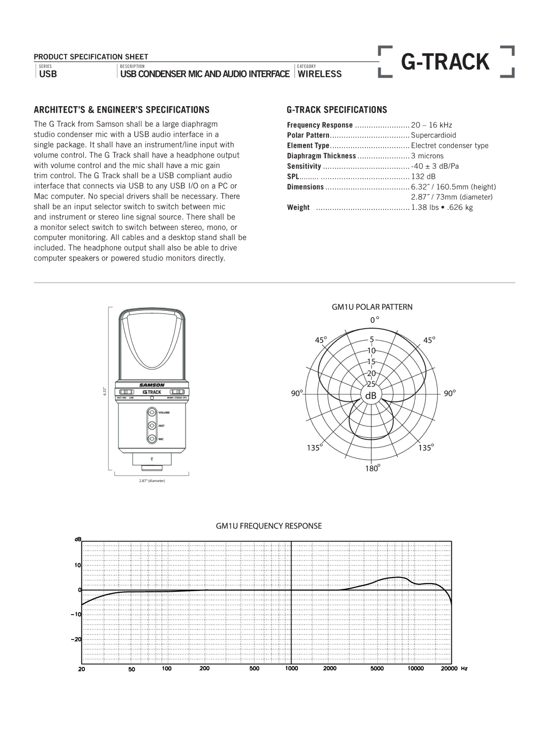 Samson USB Series ARCHITECT’S & ENGINEER’S Specifications, Track Specifications, Product Specification Sheet, Spl 