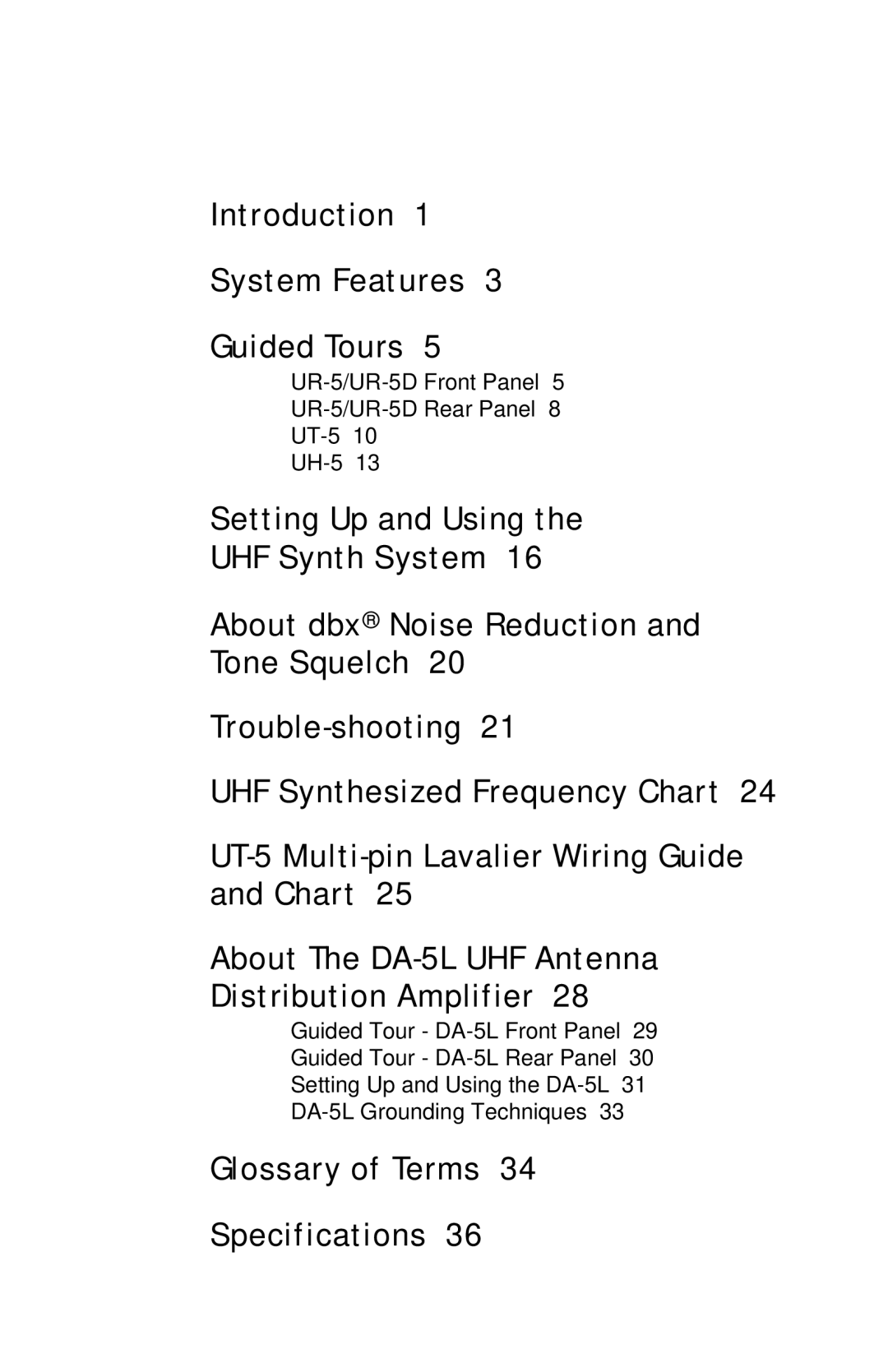 Samson UT-5, UR-5D, UH-5, DA-5L manual Introduction System Features Guided Tours, Glossary of Terms Specifications 