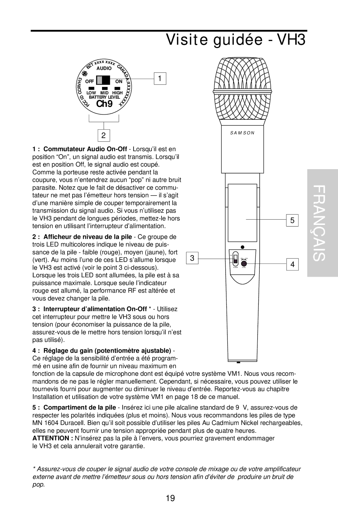 Samson VHF Micro TRUE DIVERSITY WIRELESS owner manual Visite guidée VH3 