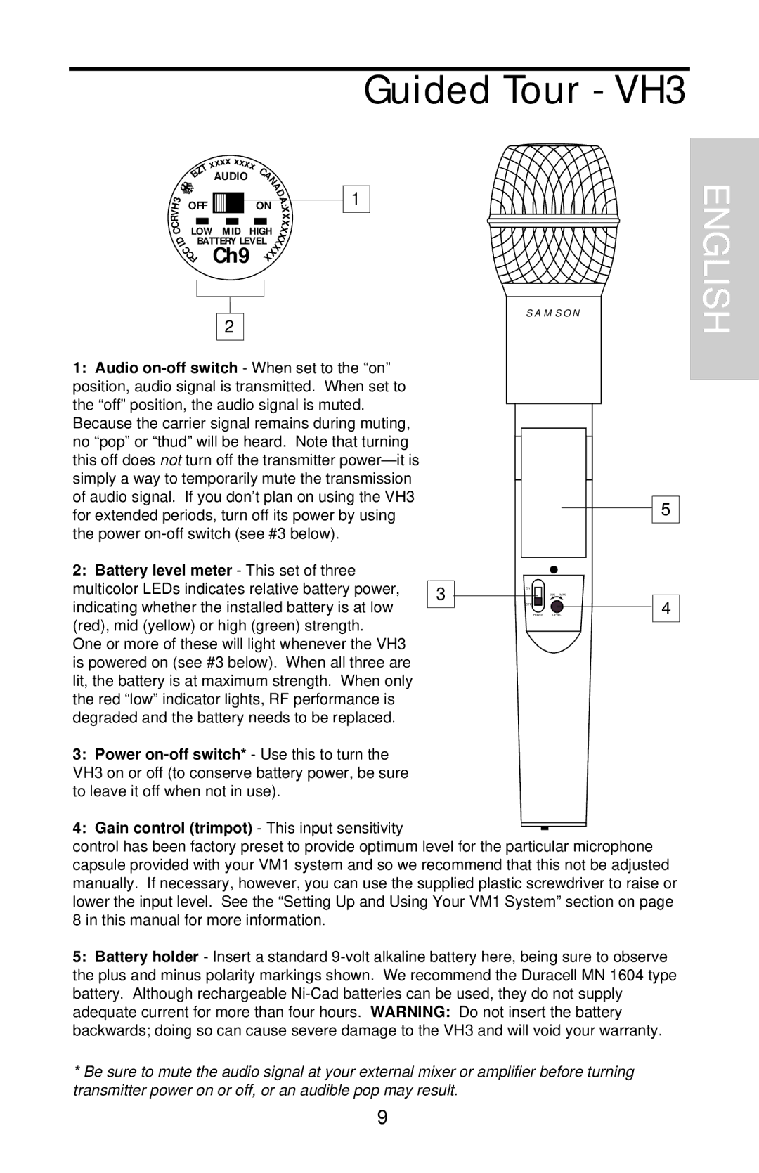 Samson VHF Micro TRUE DIVERSITY WIRELESS owner manual Guided Tour VH3, Gain control trimpot This input sensitivity 