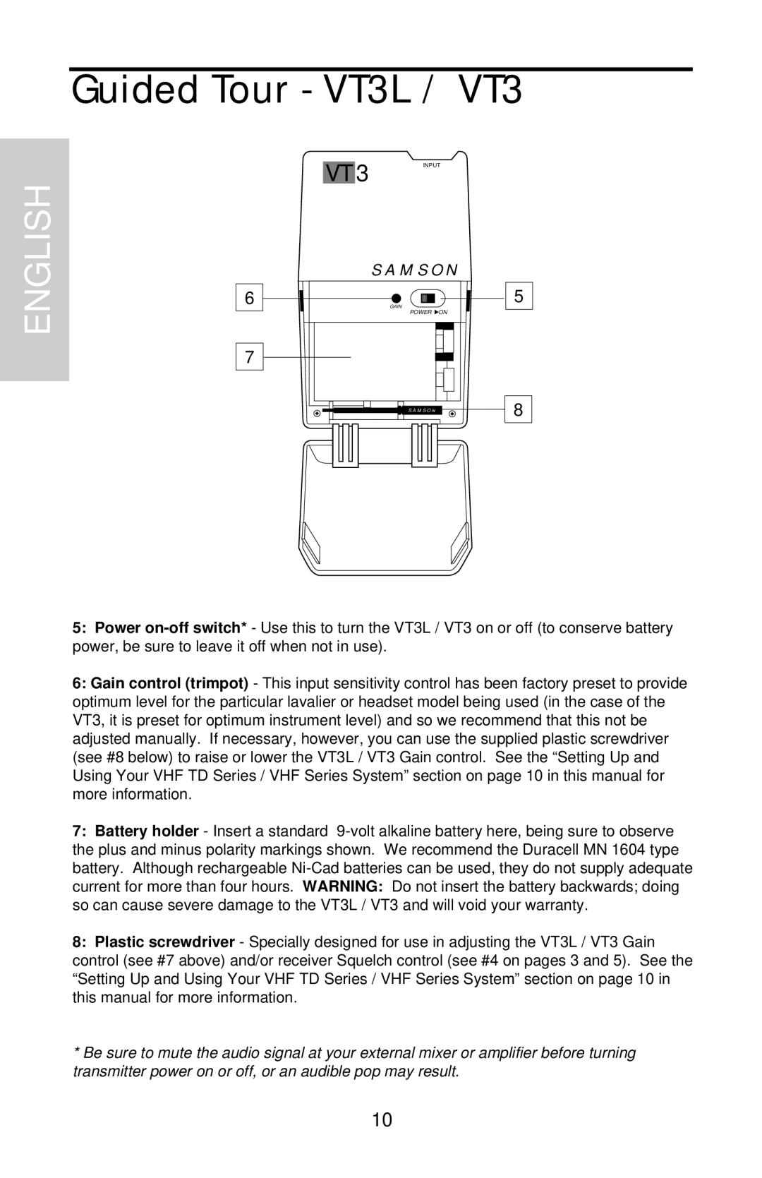 Samson VHF TD Series, VHF Series owner manual Power on 