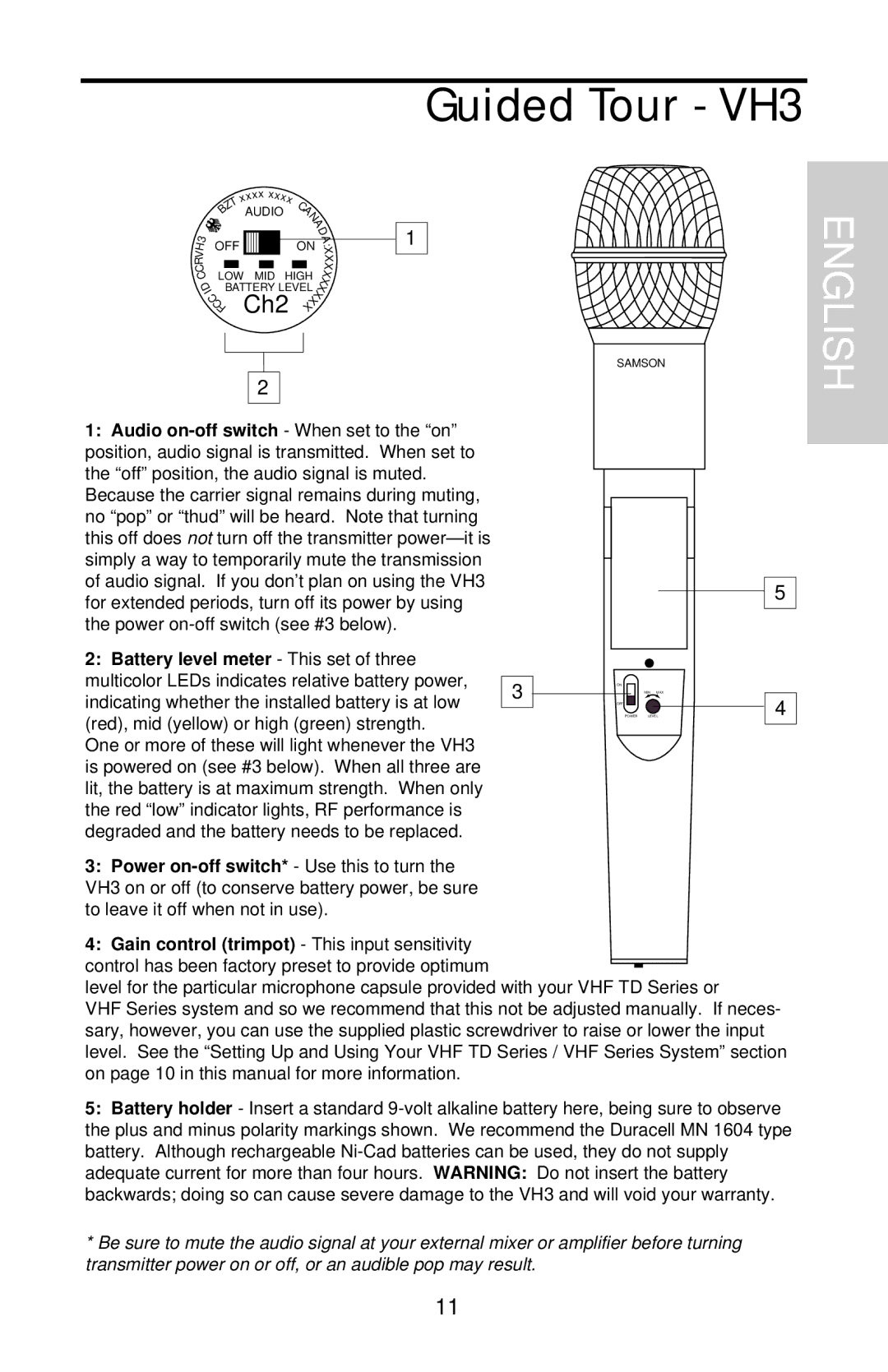 Samson VHF Series, VHF TD Series owner manual Guided Tour VH3, Ch2 