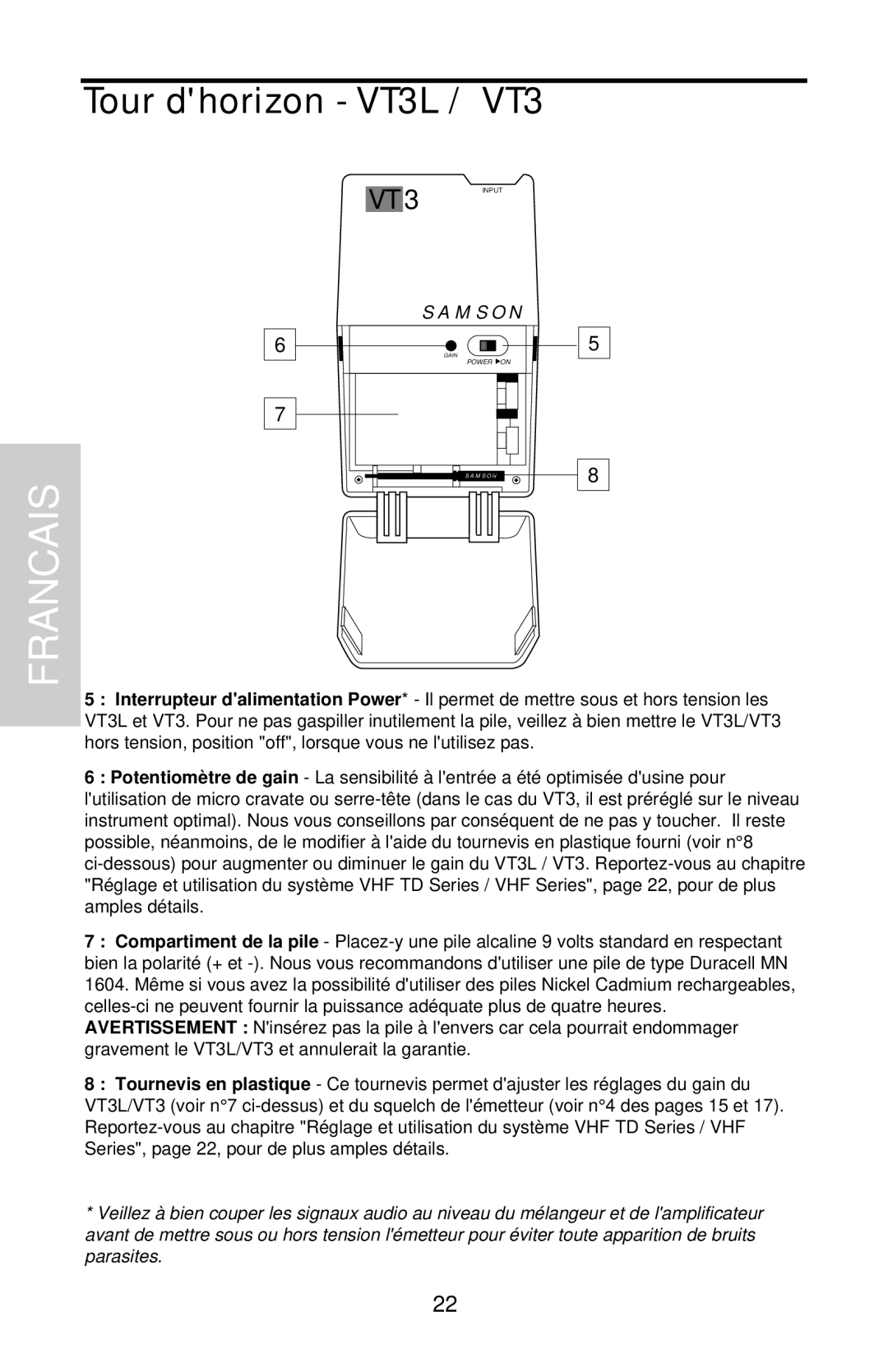 Samson VHF TD Series, VHF Series owner manual Power on 