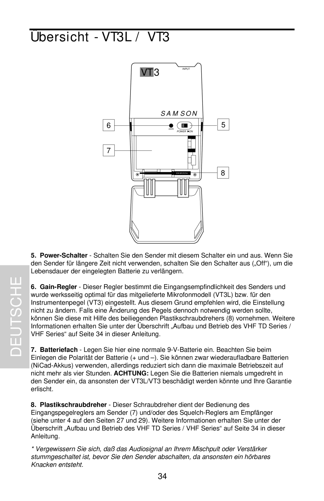 Samson VHF TD Series, VHF Series owner manual Power on 