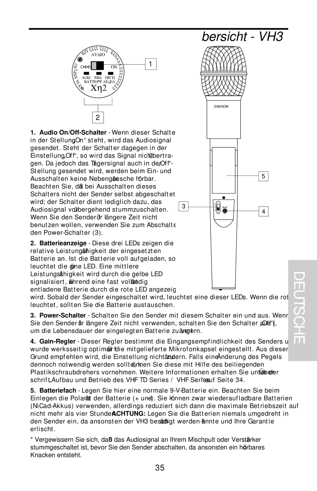 Samson VHF Series, VHF TD Series owner manual Übersicht VH3 