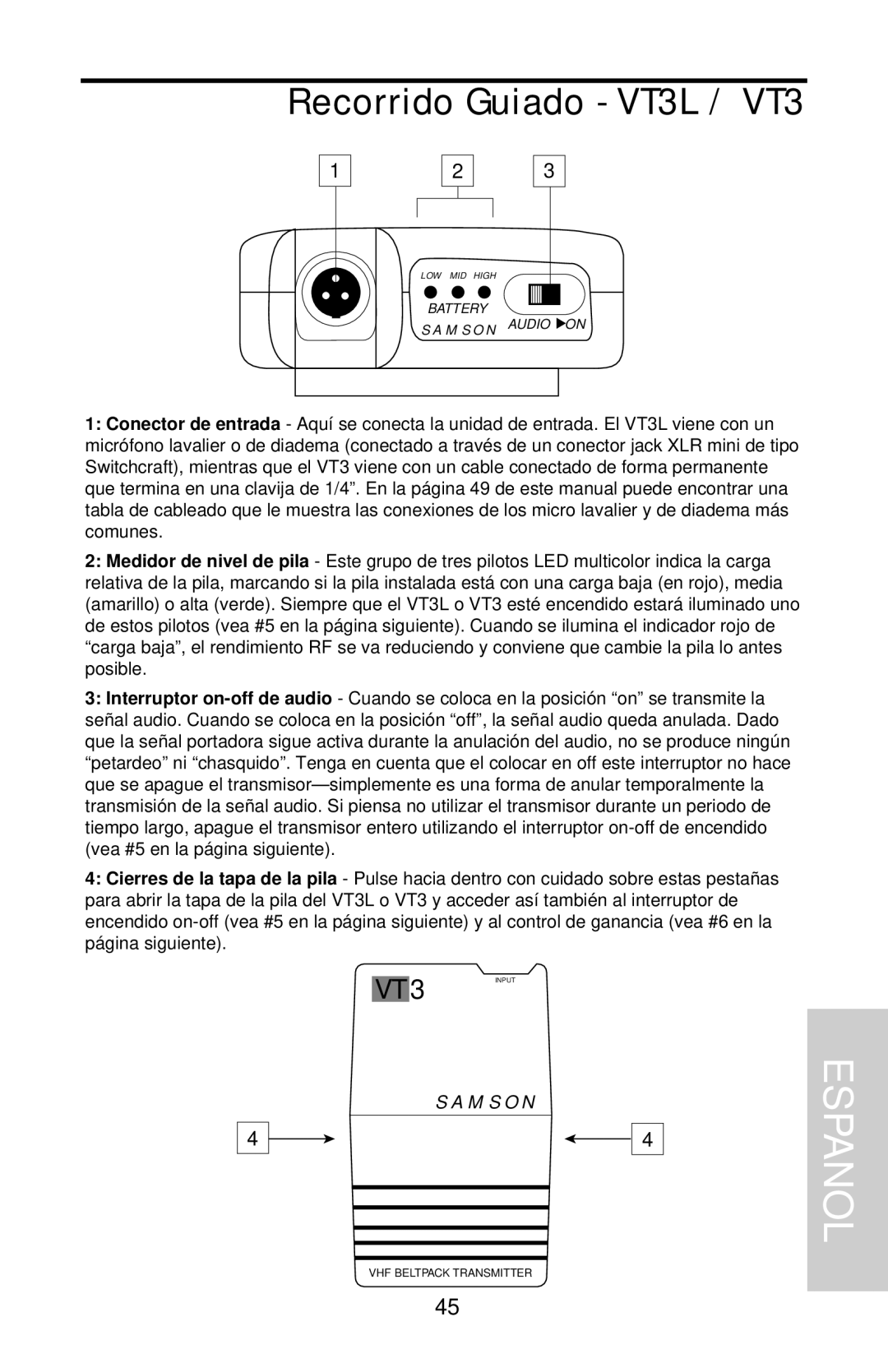 Samson VHF Series, VHF TD Series owner manual Recorrido Guiado VT3L / VT3 