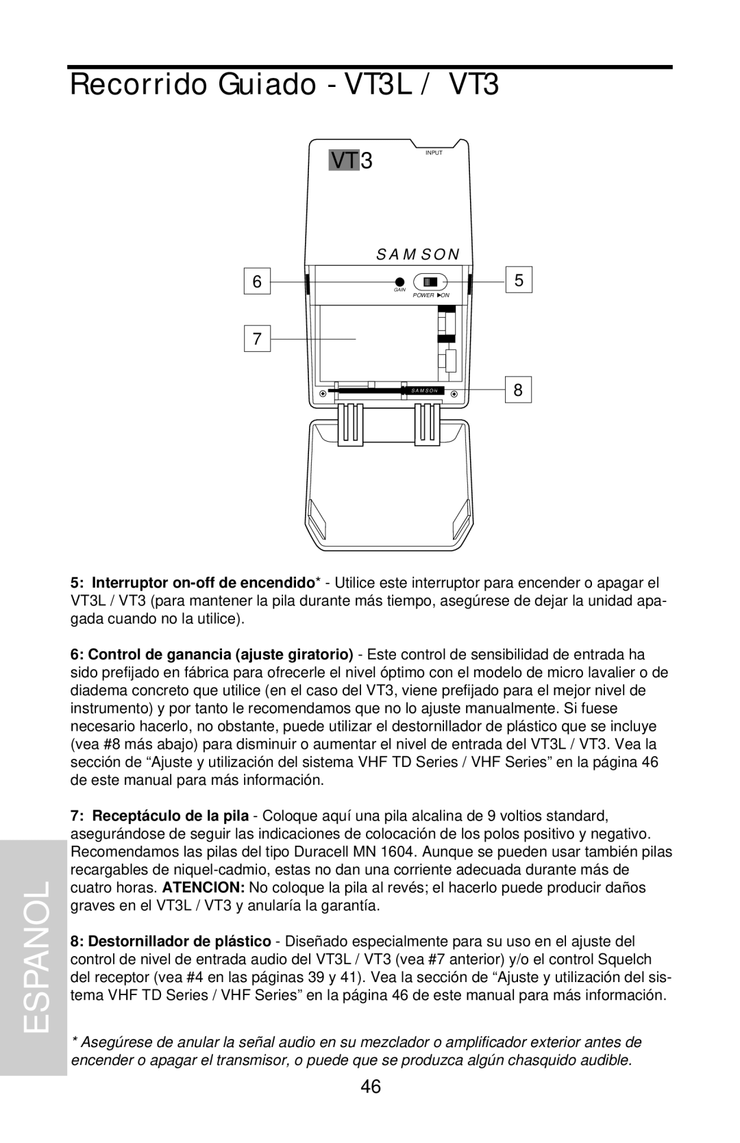 Samson VHF TD Series, VHF Series owner manual Espanol, Recorrido Guiado - VT3L / VT3, Samson 
