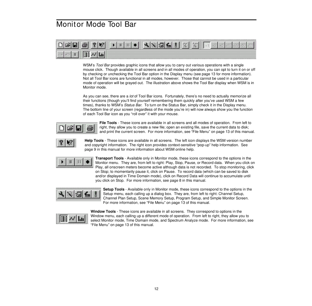 Samson Wireless System Manager for Windows 95 owner manual Monitor Mode Tool Bar 