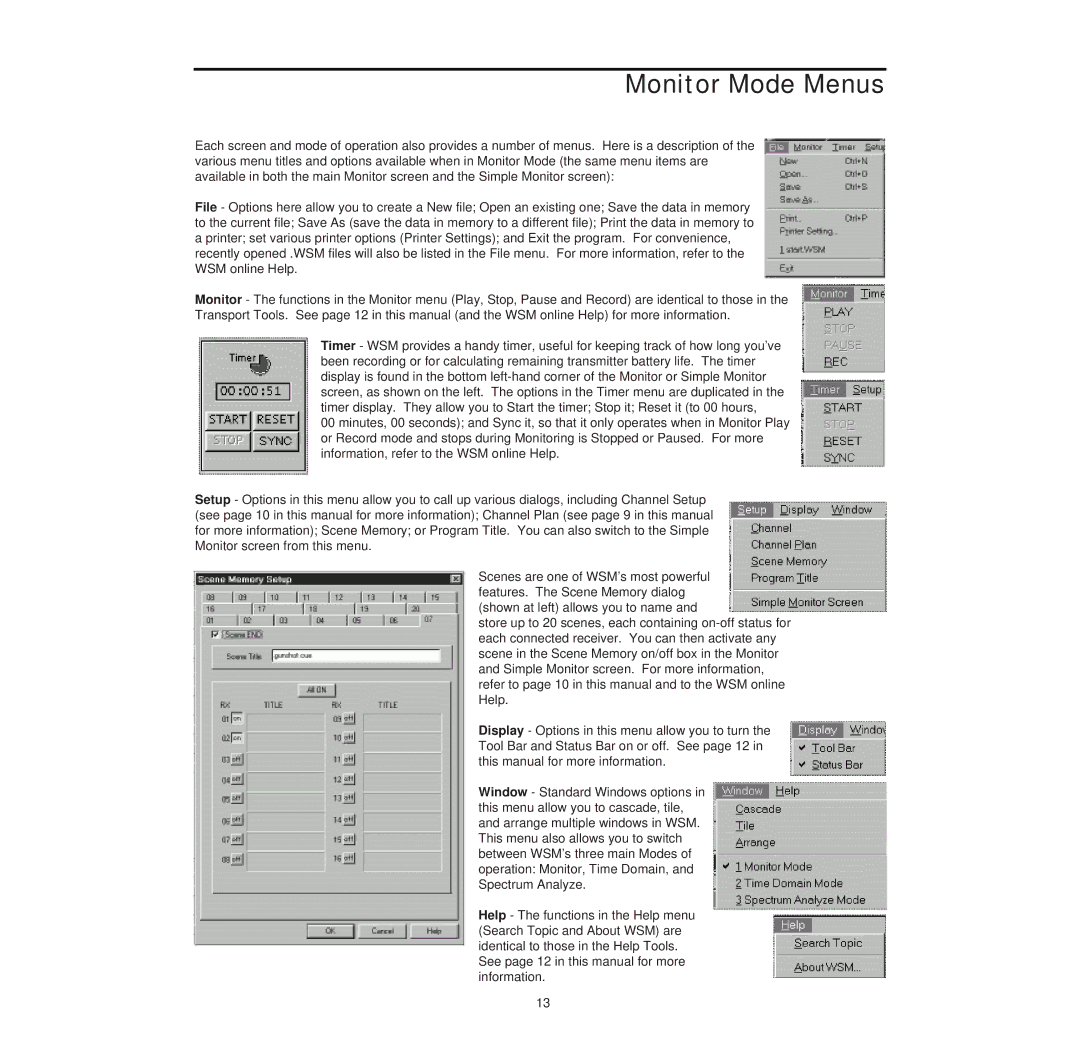 Samson Wireless System Manager for Windows 95 owner manual Monitor Mode Menus 