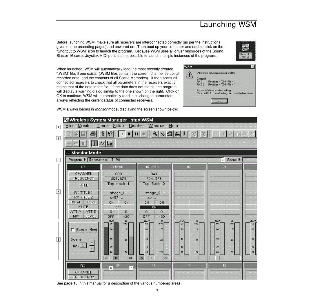 Samson Wireless System Manager for Windows 95 owner manual Launching WSM 