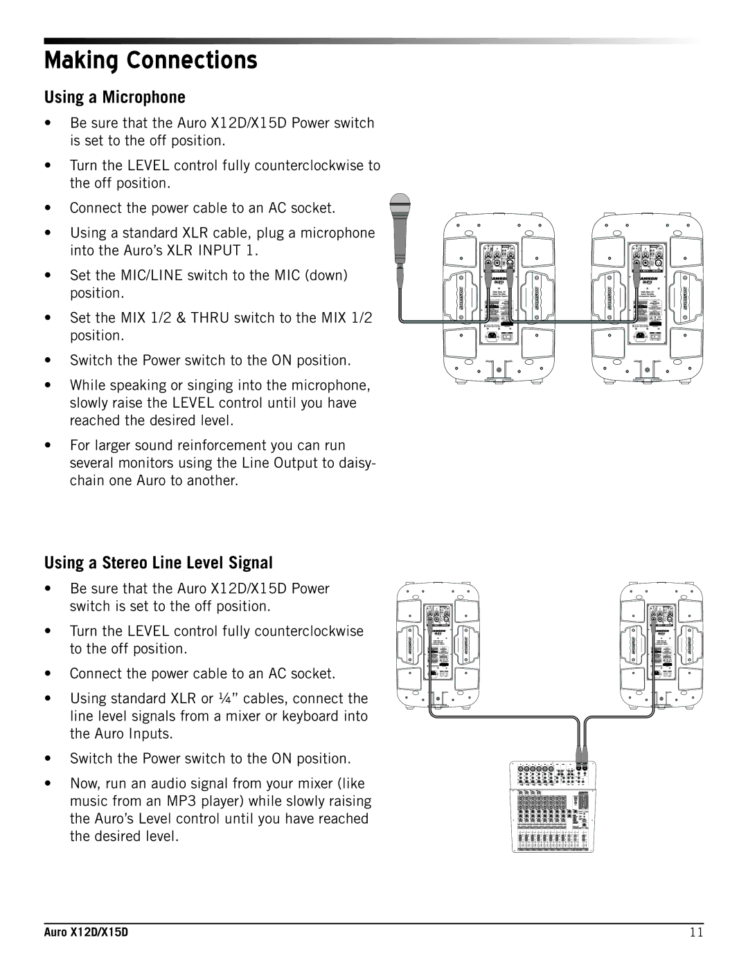 Samson X12D, X15D owner manual Making Connections, Using a Microphone 