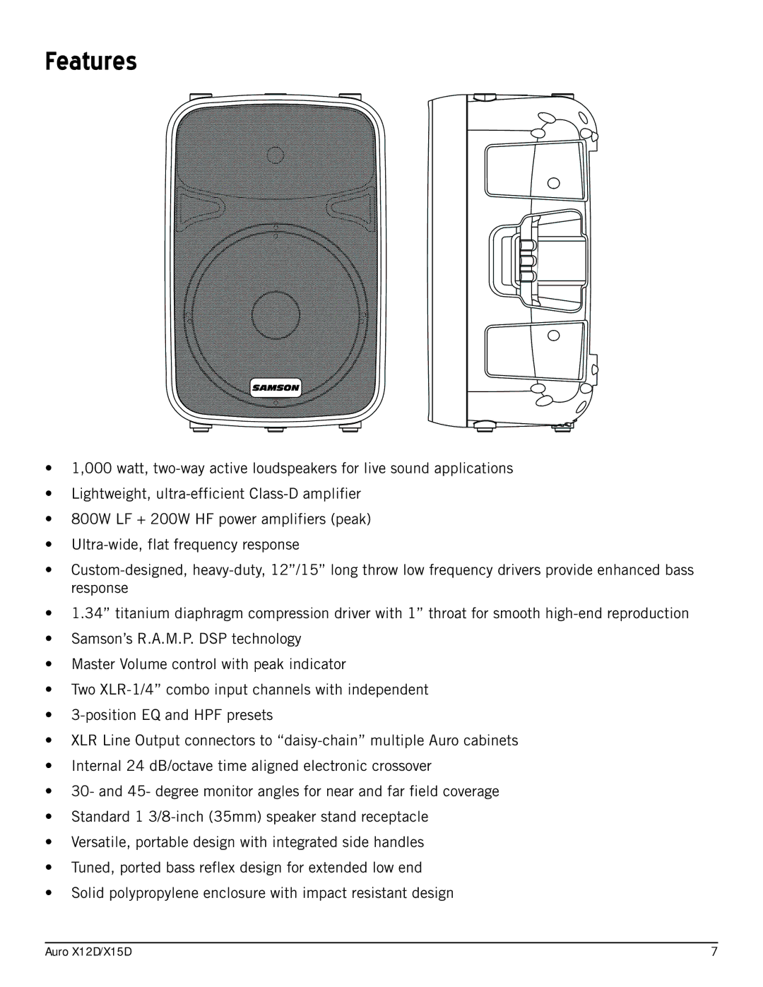 Samson X12D, X15D owner manual Features 