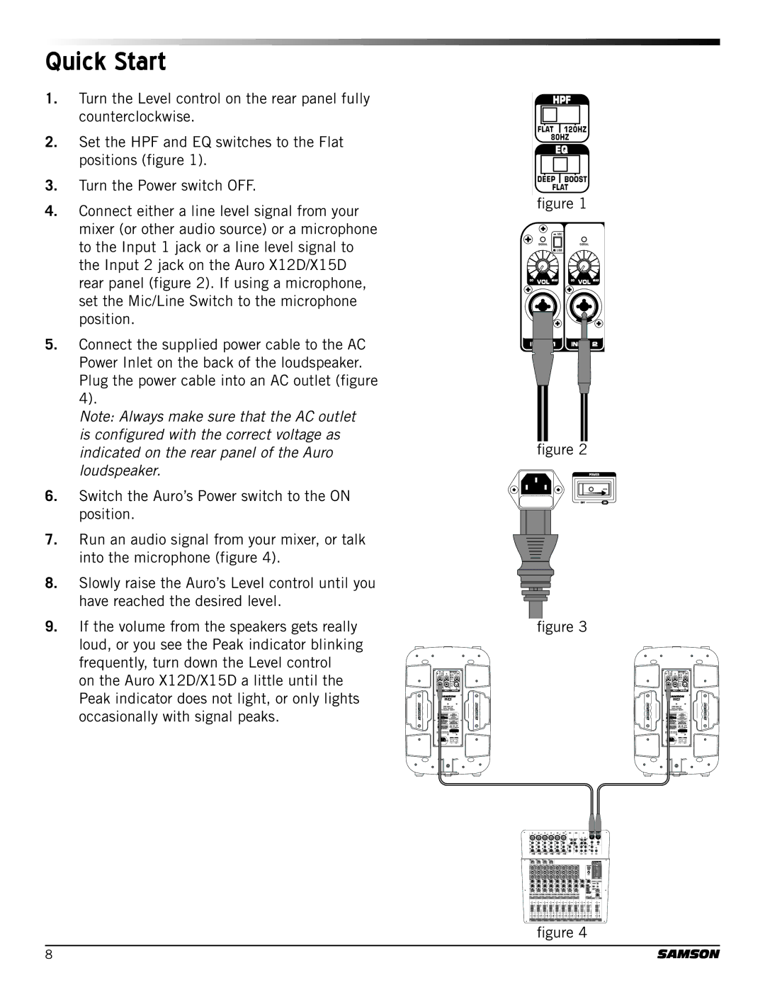 Samson X15D, X12D owner manual Quick Start 