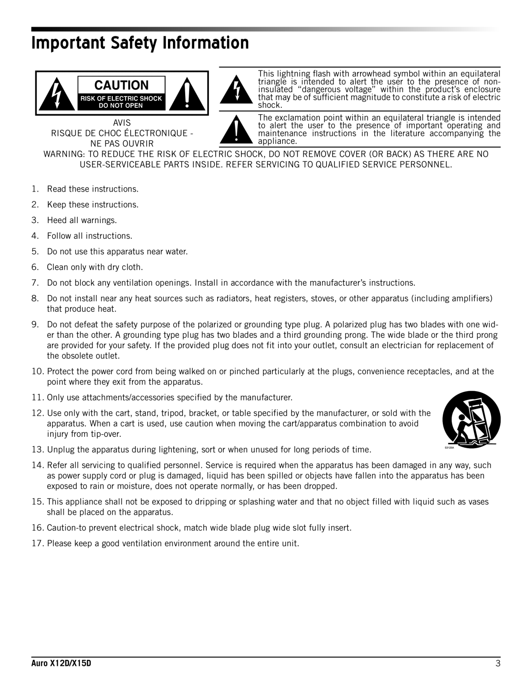 Samson owner manual Important Safety Information, Auro X12D/X15D 