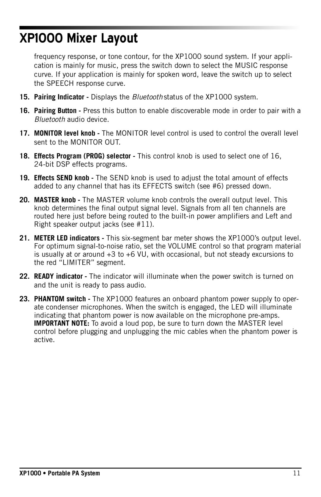 Samson owner manual XP1000 Mixer Layout 