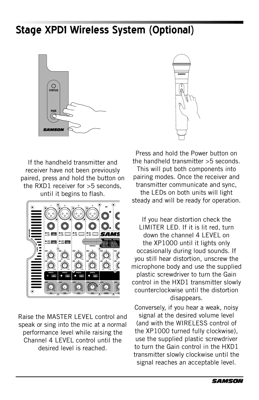 Samson XP1000 owner manual Stage XPD1 Wireless System Optional 