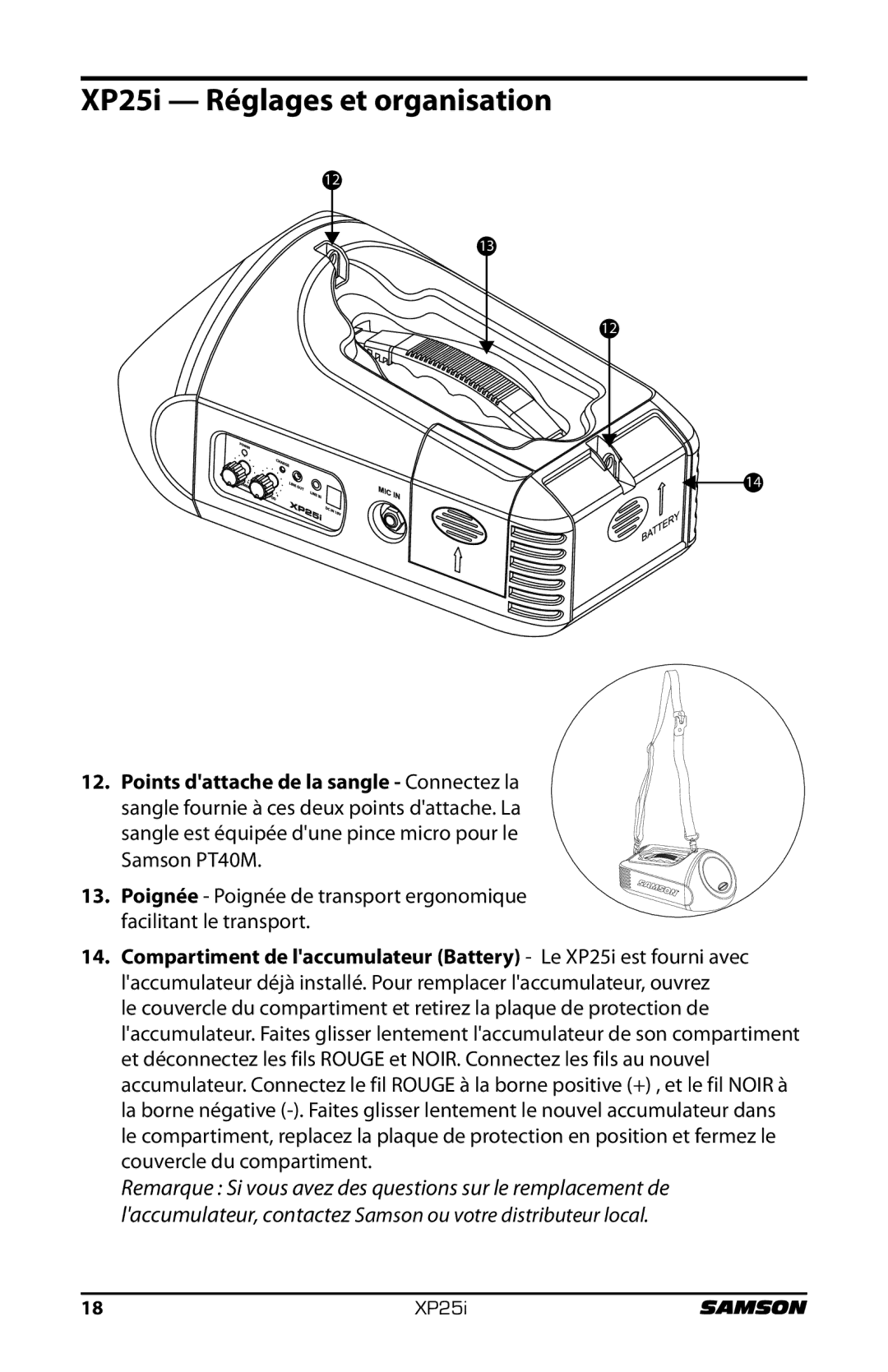 Samson XP25I owner manual XP25i Réglages et organisation 