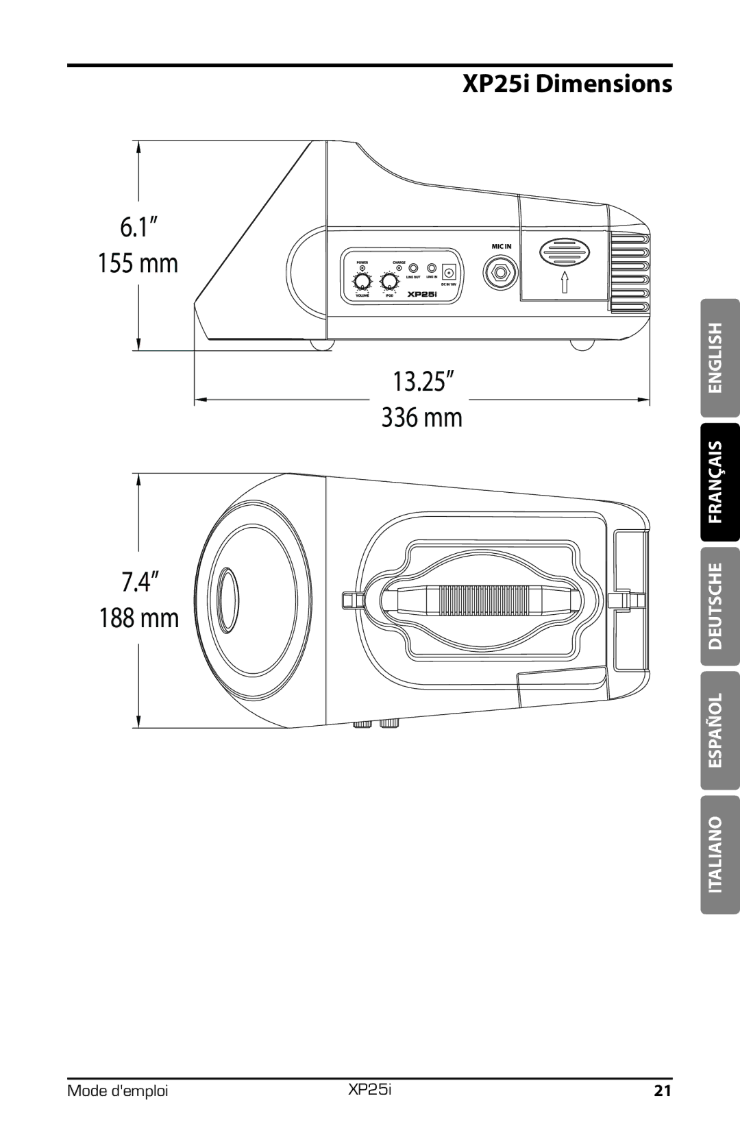 Samson XP25I owner manual XP25i Dimensions 