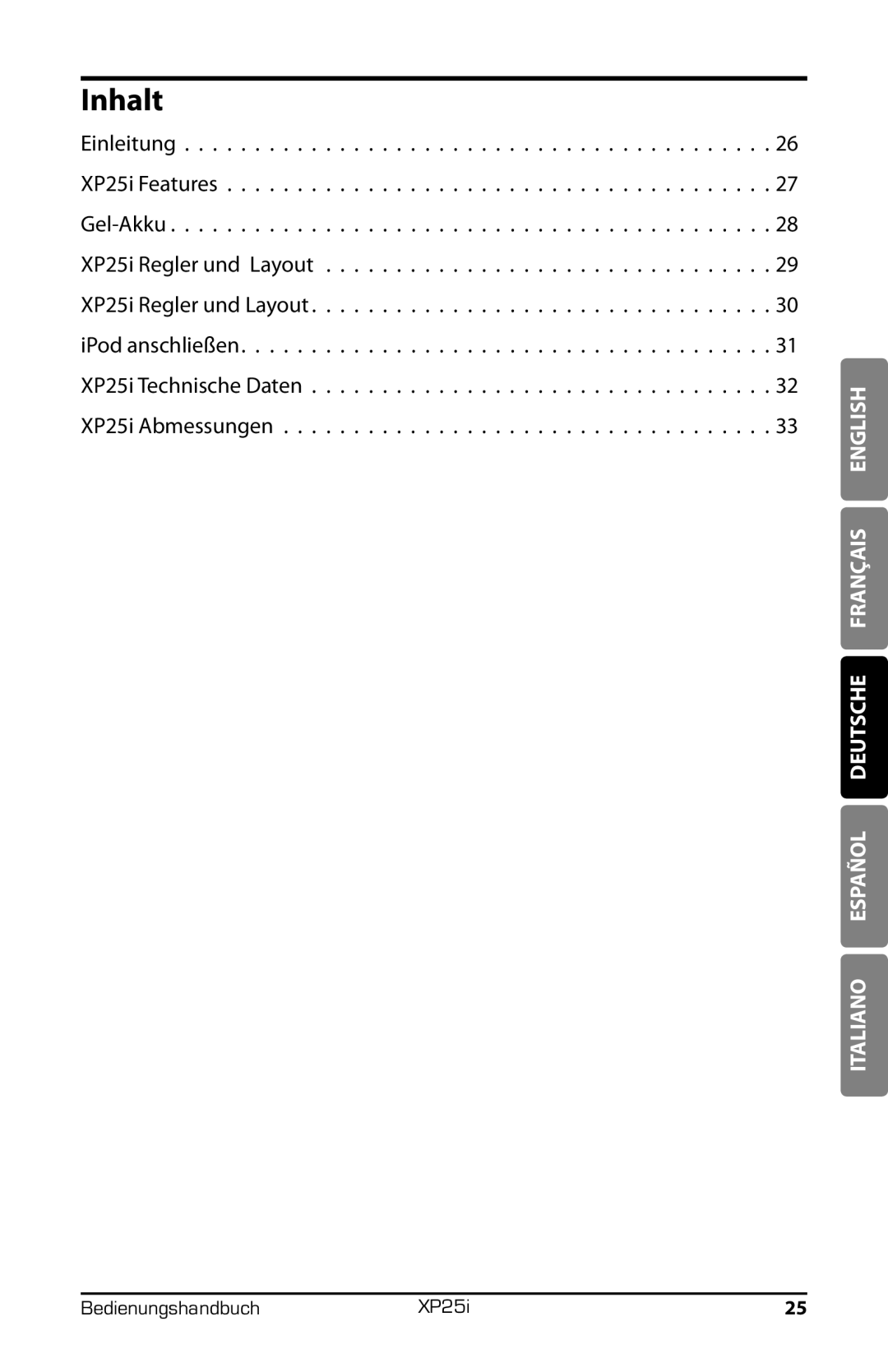 Samson XP25I owner manual Inhalt 