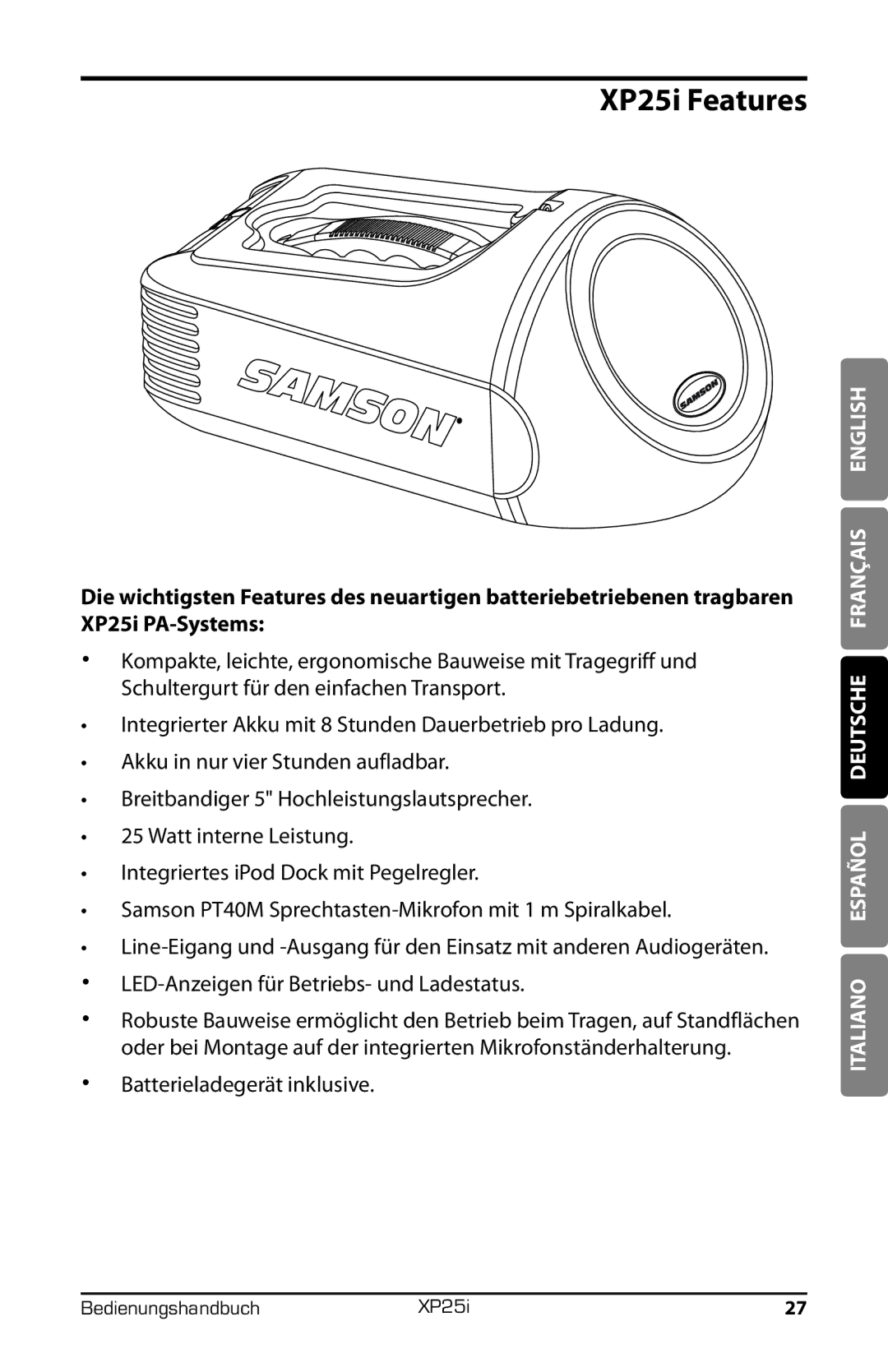 Samson XP25I owner manual Batterieladegerät inklusive 