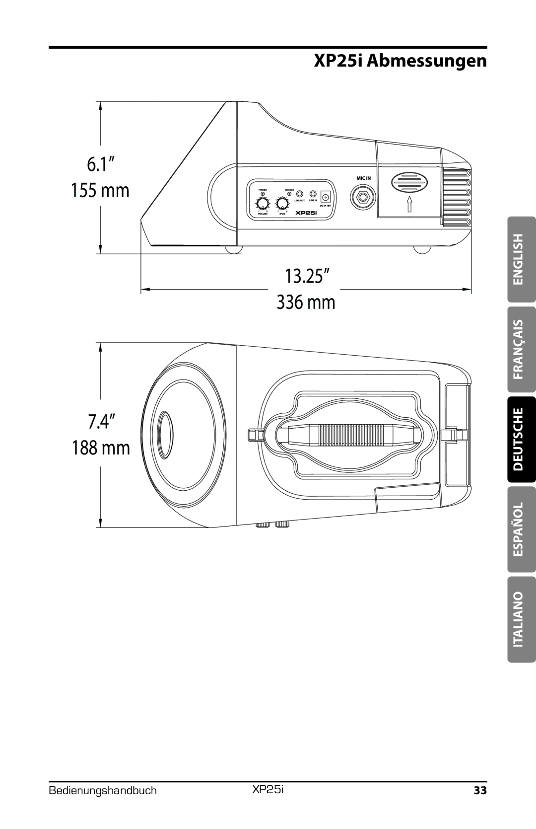 Samson XP25I owner manual XP25i Abmessungen 