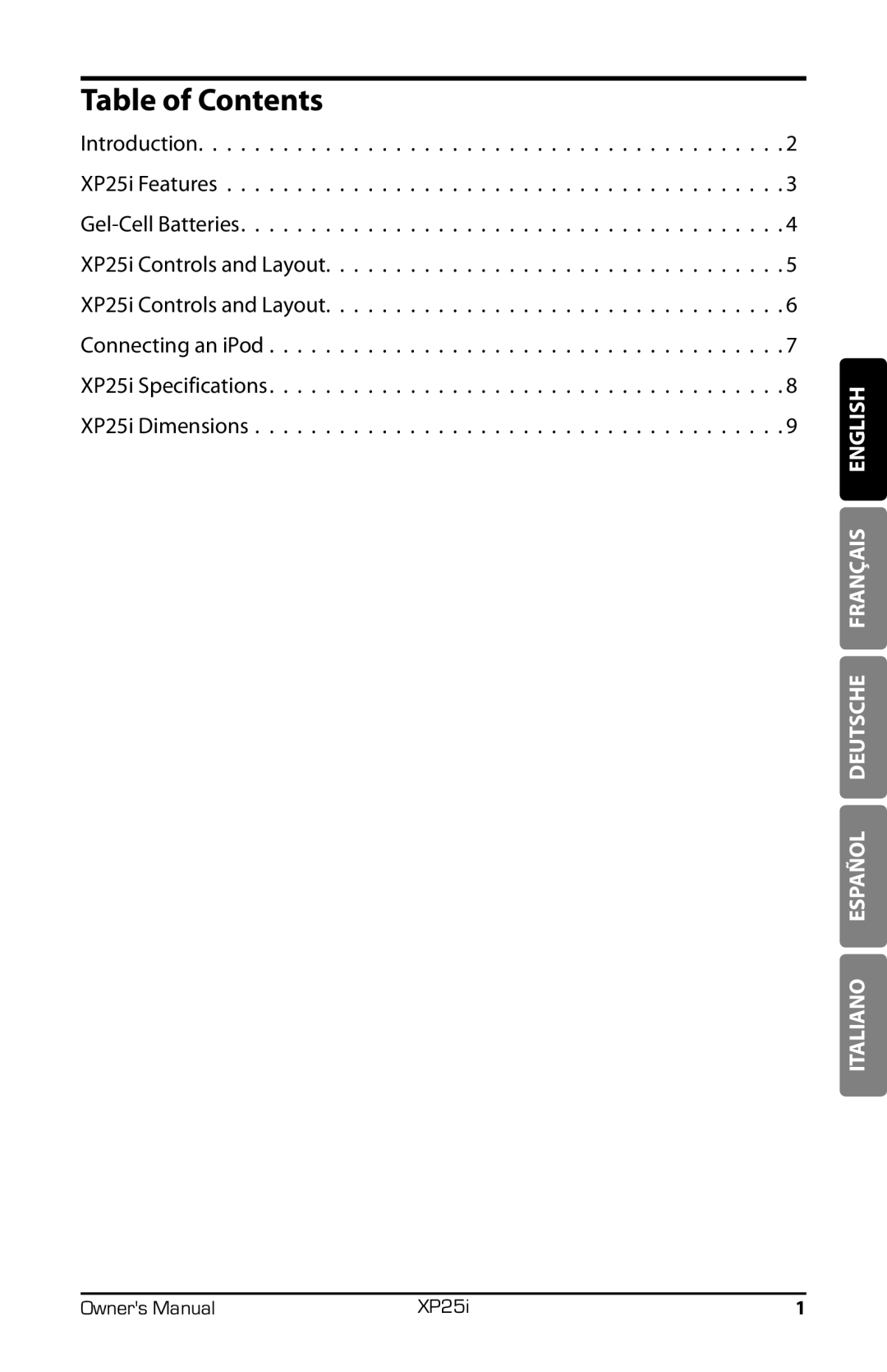 Samson XP25I owner manual Table of Contents 