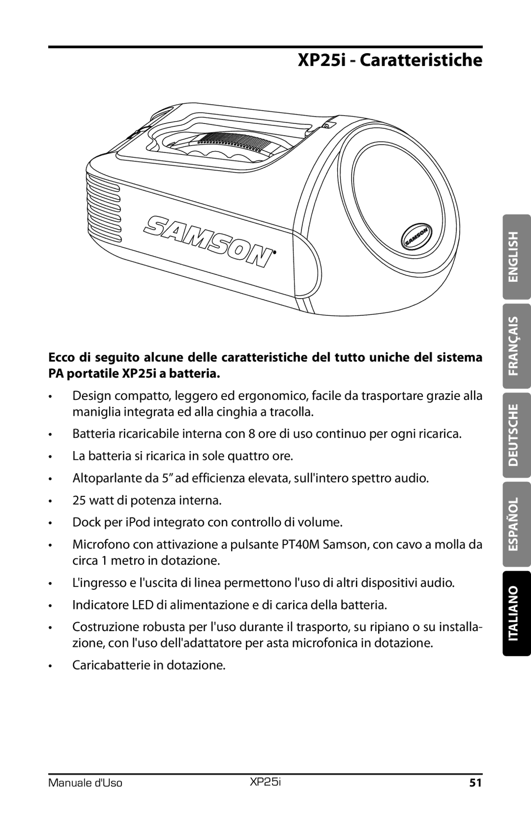 Samson XP25I owner manual XP25i Caratteristiche 