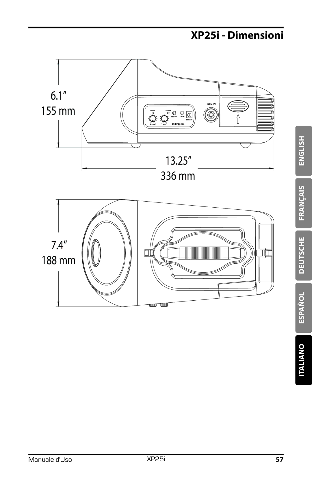 Samson XP25I owner manual XP25i Dimensioni 