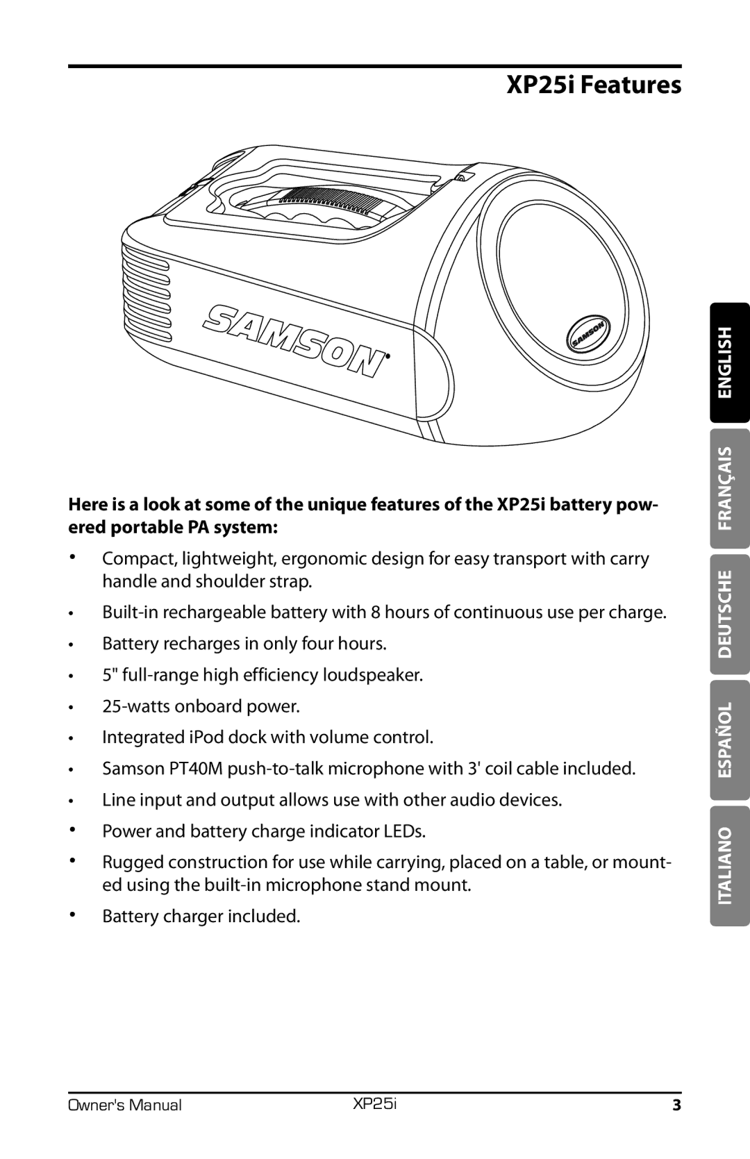 Samson XP25I owner manual XP25i Features 