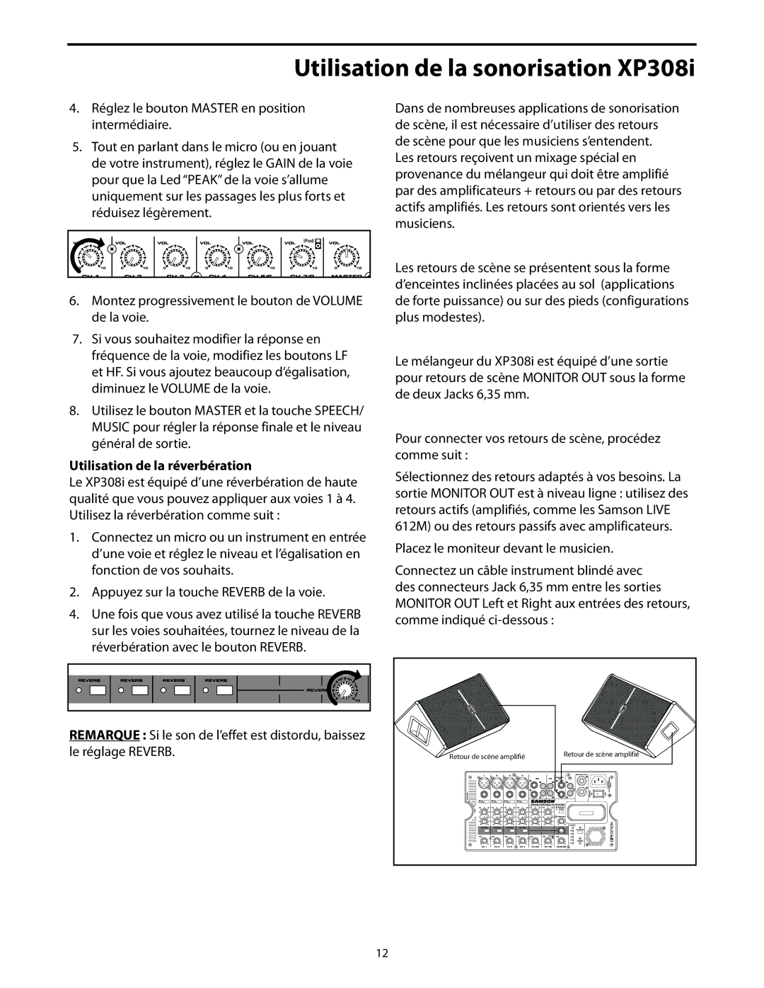 Samson XP308i manual Utilisation de la réverbération 