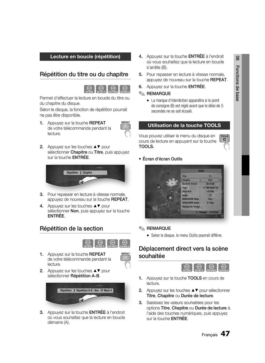 Samsung 01945B-BD-C6900-XAC-0223 user manual Répétition du titre ou du chapitre, Répétition de la section 