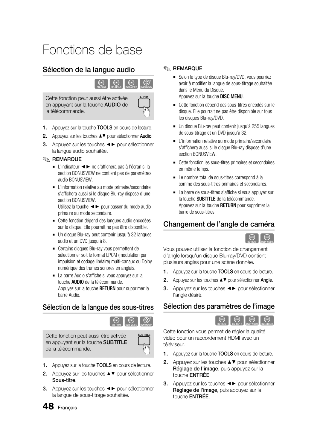 Samsung 01945B-BD-C6900-XAC-0223 user manual Sélection de la langue audio, Changement de l’angle de caméra 