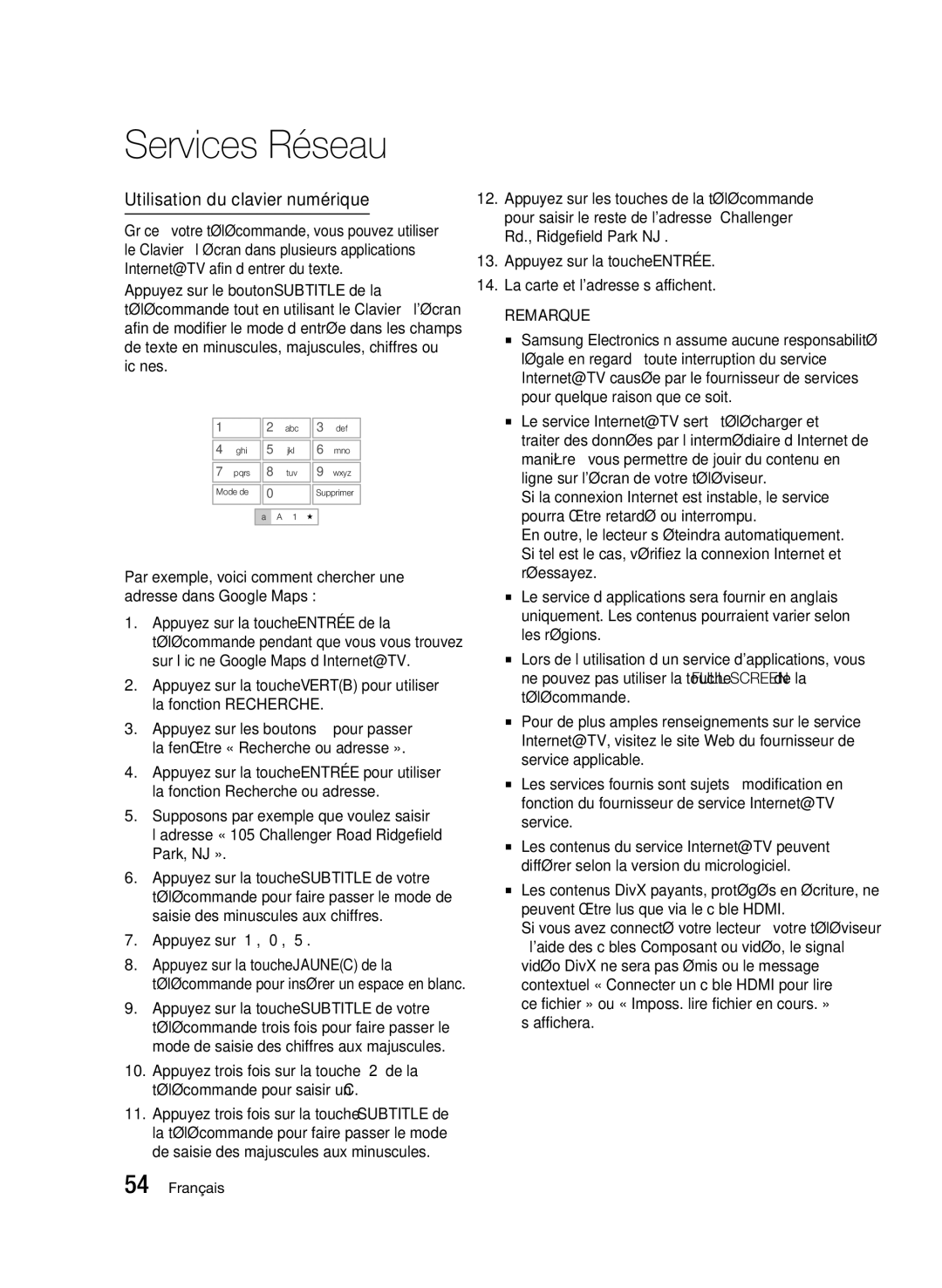 Samsung 01945B-BD-C6900-XAC-0223 user manual Utilisation du clavier numérique, Appuyez sur ‘1’, ‘0’, ‘5’ 