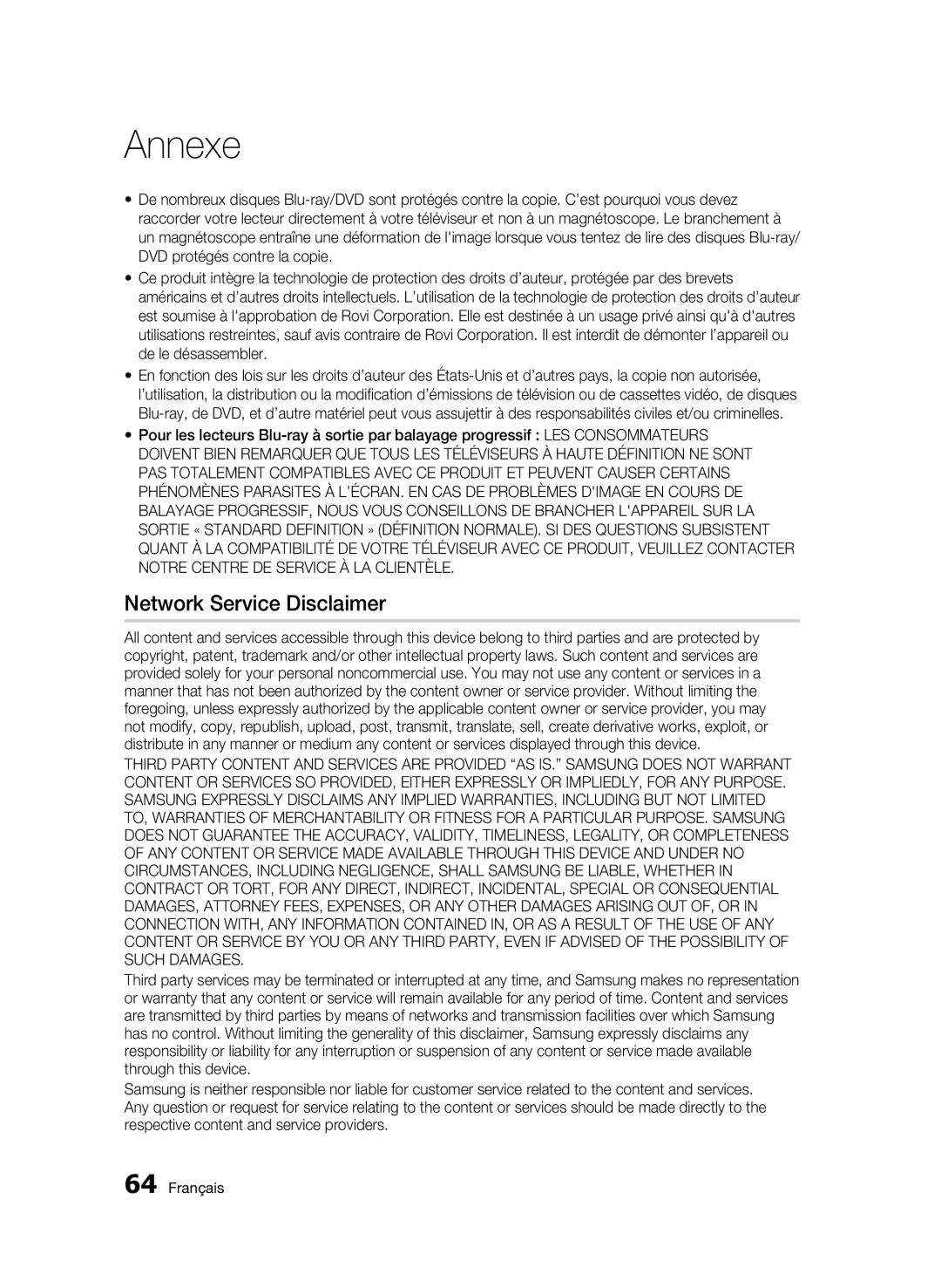 Samsung 01945B-BD-C6900-XAC-0223 user manual Network Service Disclaimer 