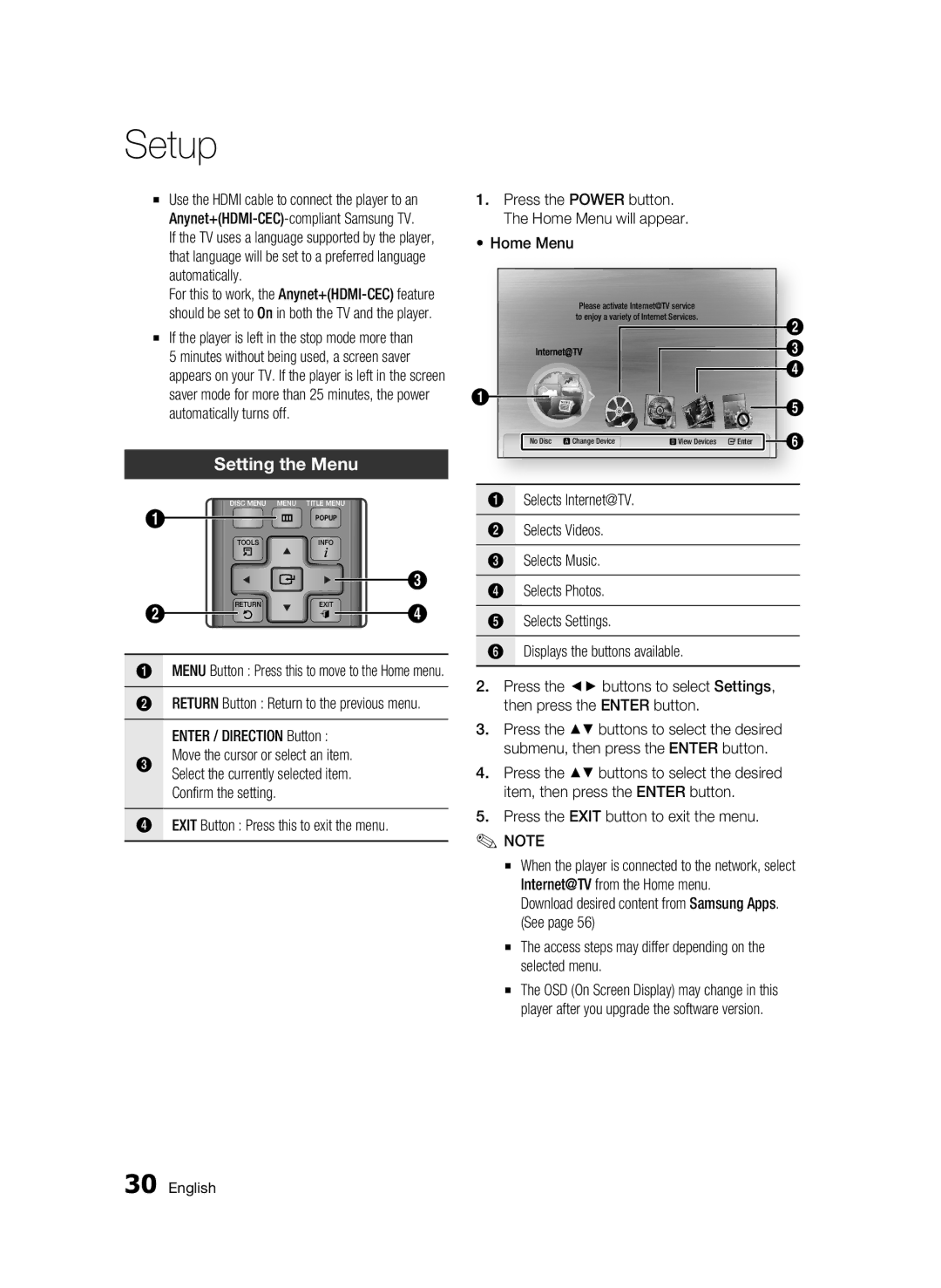 Samsung 01945B-BD-C6900-XAC-0223 user manual Setting the Menu, Exit Button Press this to exit the menu 