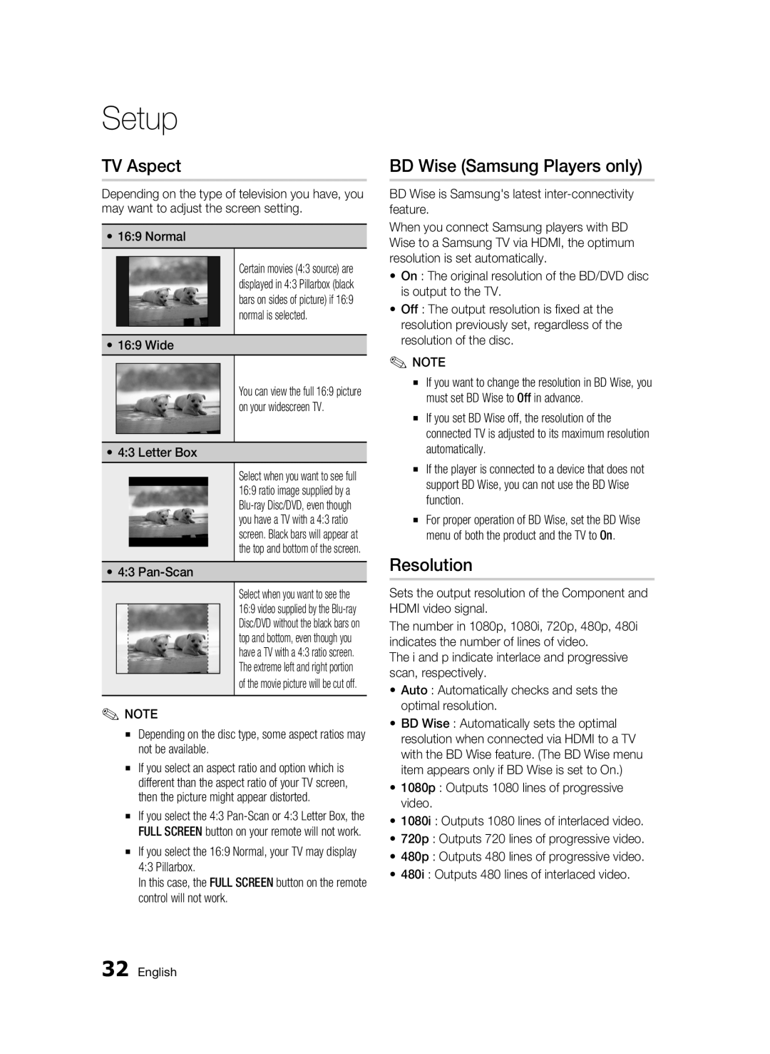 Samsung 01945B-BD-C6900-XAC-0223 user manual TV Aspect, BD Wise Samsung Players only, Resolution 