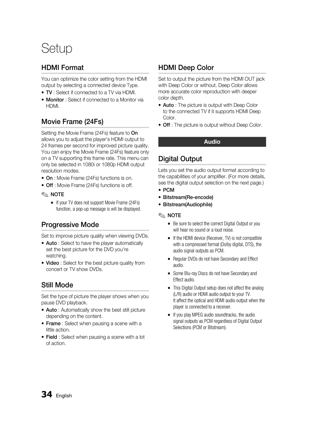 Samsung 01945B-BD-C6900-XAC-0223 user manual Hdmi Format, Movie Frame 24Fs, Progressive Mode, Still Mode, Hdmi Deep Color 