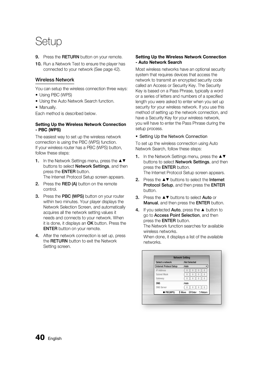 Samsung 01945B-BD-C6900-XAC-0223 user manual Wireless Network, Press the Return button on your remote 