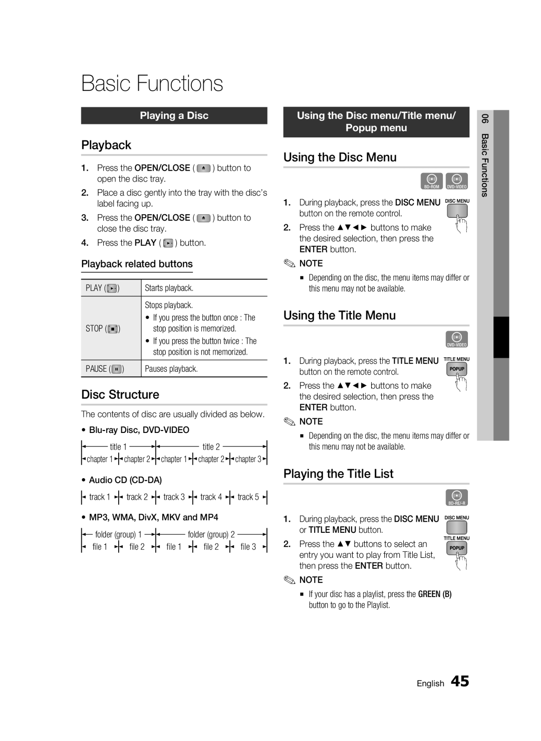 Samsung 01945B-BD-C6900-XAC-0223 user manual Basic Functions 