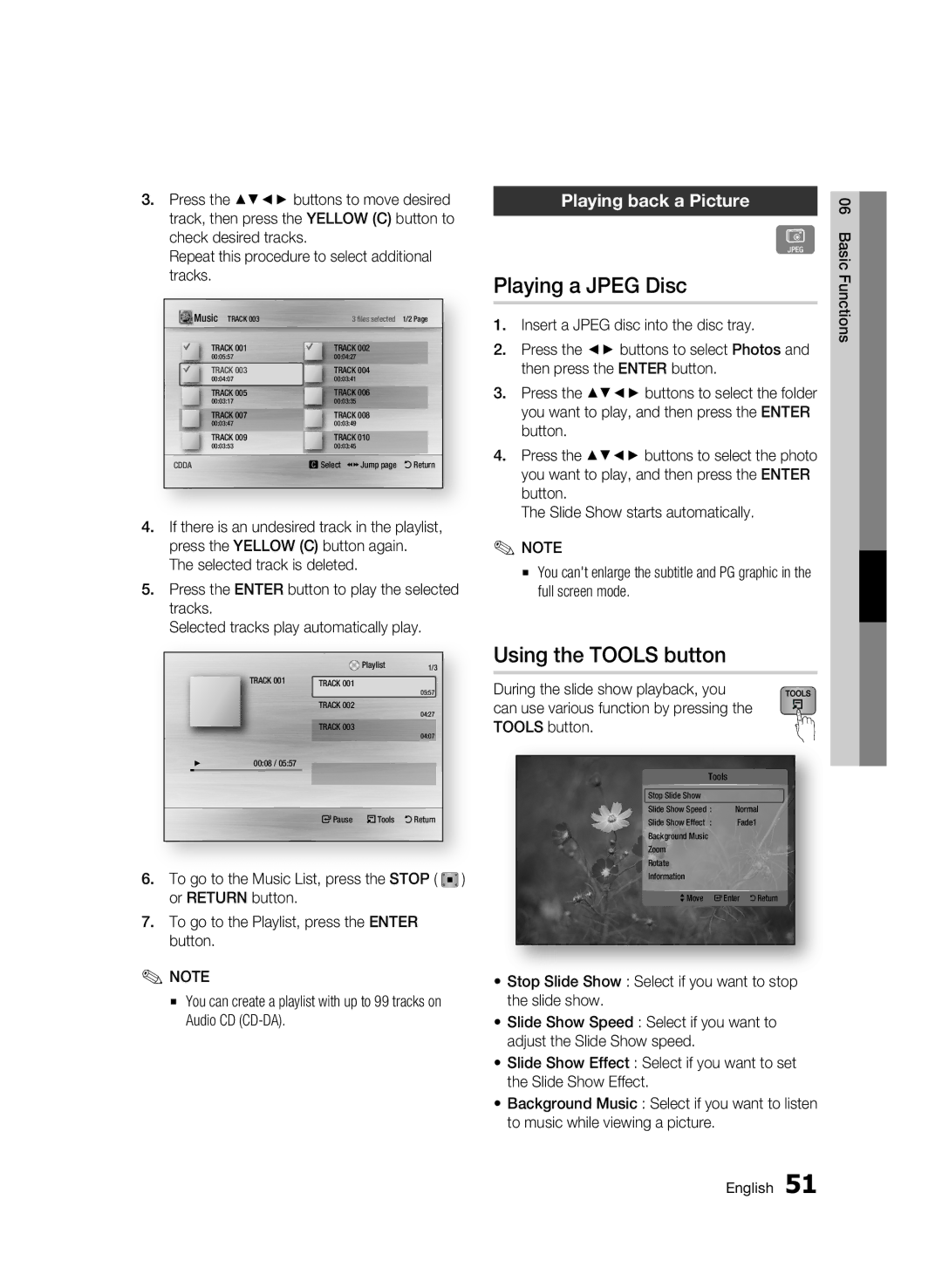 Samsung 01945B-BD-C6900-XAC-0223 user manual Playing a Jpeg Disc, Using the Tools button, Playing back a Picture 