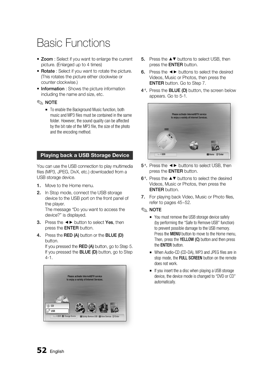 Samsung 01945B-BD-C6900-XAC-0223 user manual Playing back a USB Storage Device 