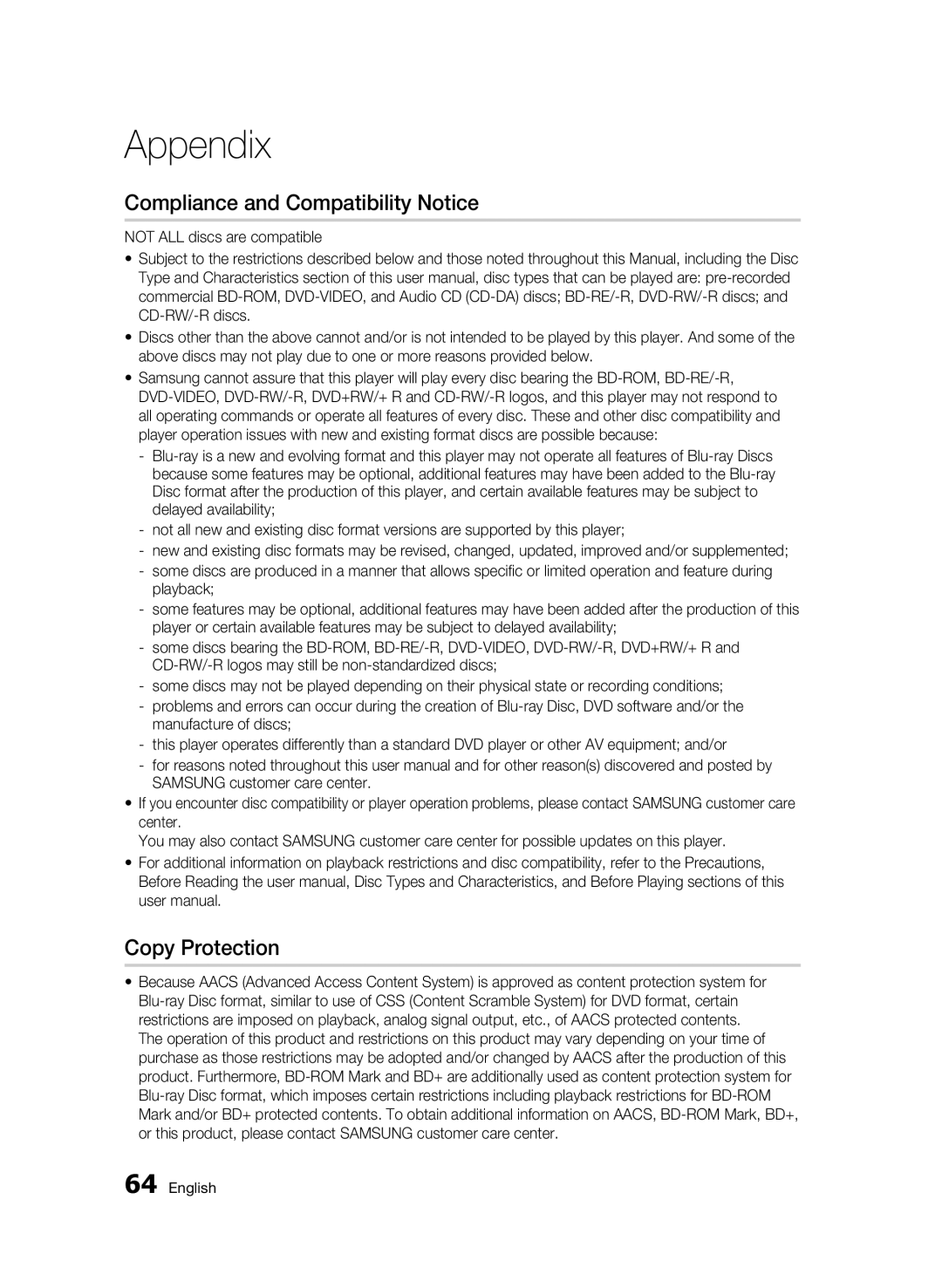 Samsung 01945B-BD-C6900-XAC-0223 user manual Compliance and Compatibility Notice, Copy Protection 